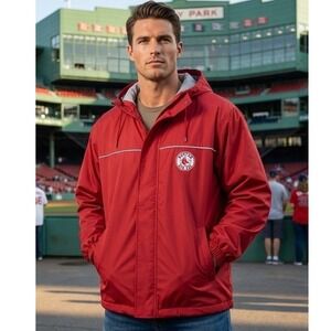 Antigua Boston Red Fox Windbreaker Jacket Mens Sz L/XL Vented Zip Pockets Hooded